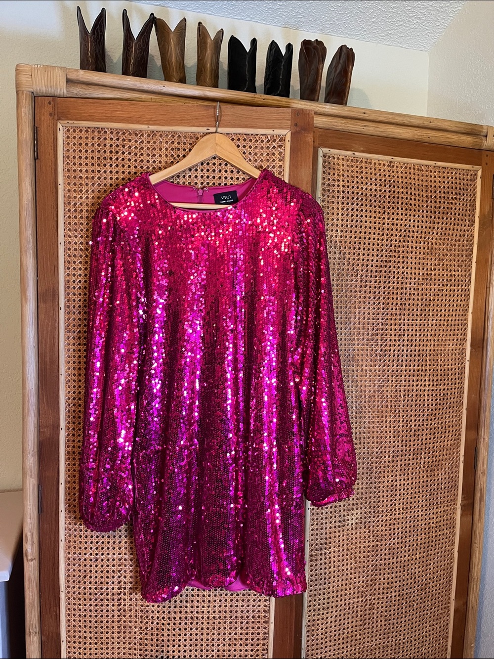 Vici Hot Pink Sequin Long Sleeve Party Dress Size XL